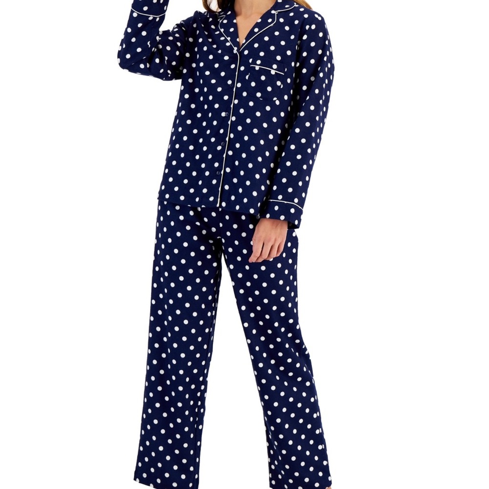 NWT! Charter Club Printed Cotton Pajamas Set Medieval Blue Polka Dot - XL